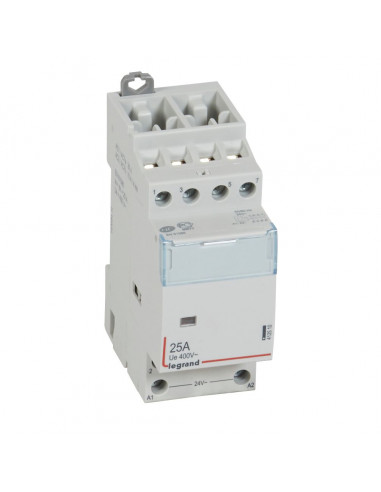 Contacteur de puissance CX³ bobine 24V~ sans commande manuelle 4 Pôles 400V 25A contact 4F 2 modules LEGRAND 412510