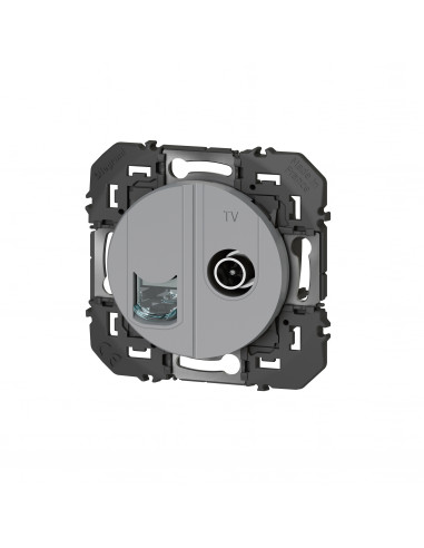 Prise TV + RJ45 catégorie 6 STP compacte Dooxie finition alu LEGRAND 600452