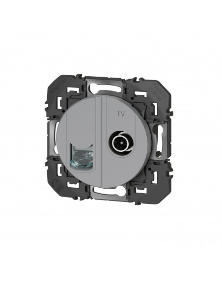 Prise TV + RJ45 catégorie 6 STP compacte Dooxie finition alu LEGRAND 600452