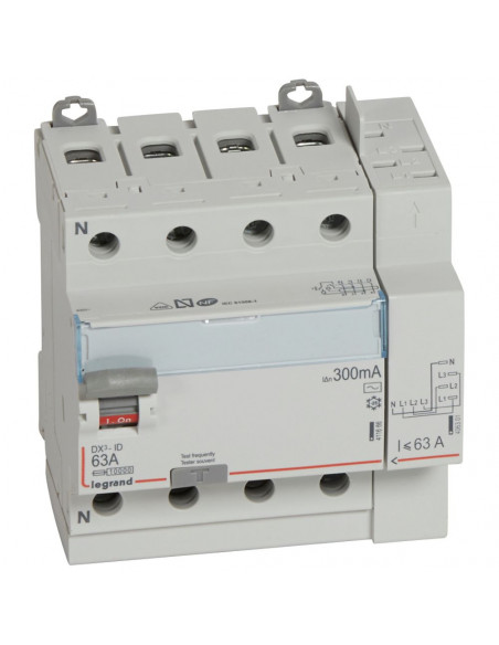 Interrupteur différentiel DX³-ID 4 Pôles 400V 63A type AC 300mA 5 modules LEGRAND 411655