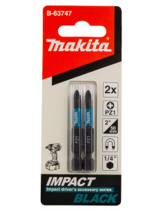 Embout Impact Black 50 mm POZIDRIV Hexa 1/4'' PZ1 50mm 2 Pièces MAKITA B-63747 2