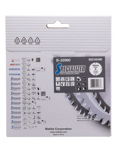 Lame de scie circulaire alliage T.C.T spécialisé 165 x 20 mm 40 dents pour bois MAKITA B-32960