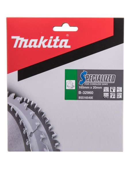 Lame de scie circulaire alliage T.C.T spécialisé 165 x 20 mm 40 dents pour bois MAKITA B-32960
