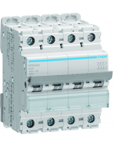 Disjoncteur 4 Pôles 15kA courbe C 63A 4 modules HAGER NRN463