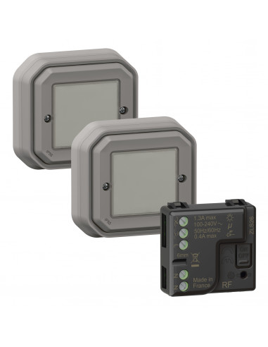 Prêt à poser Plexo 2 commandes sans fils sans pile avec 1 micromodule gris LEGRAND 069862L