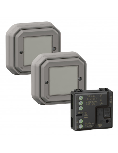 Prêt à poser Plexo 2 commandes sans fils sans pile avec 1 micromodule gris LEGRAND 069862L