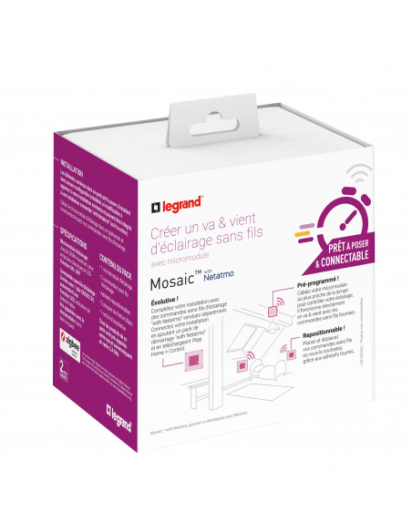 Prêt-à-poser créer un va-et-vient sans fil Mosaic 1 micromod + 2 cdes blanc LEGRAND 077777L