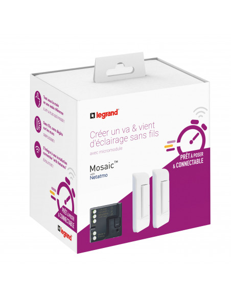 Prêt-à-poser créer un va-et-vient sans fil Mosaic 1 micromod + 2 cdes blanc LEGRAND 077777L