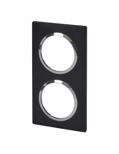 Plaque carrée dooxie 2 postes finition noir bague chromé LEGRAND 600896