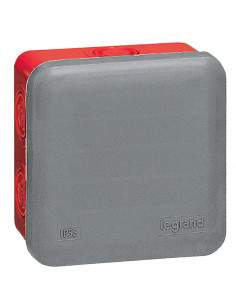 Boîte de dérivation carrée pour presse-étoupe Plexo dimensions 80x80x45mm RAL7037 et RAL3000 LEGRAND 092009