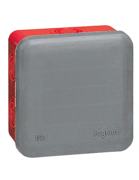 Boîte de dérivation carrée pour presse-étoupe Plexo dimensions 80x80x45mm RAL7037 et RAL3000 LEGRAND 092009