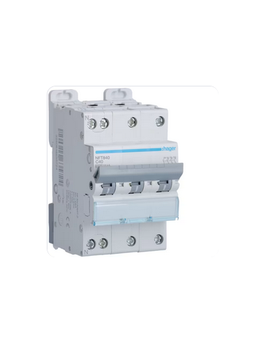 Disjoncteur 3P+N 6-10kA courbe C 40A 3 modules HAGER NFT840