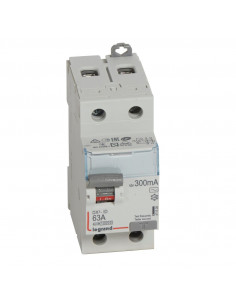 Interrupteur différentiel DX³-ID arrivée haute et départ bas à vis 2 Pôles 230V 63A type AC 300mA 2 modules LEGRAND 411526