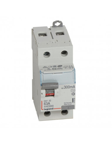 Interrupteur différentiel DX³-ID arrivée haute et départ bas à vis 2 Pôles 230V 63A type AC 300mA 2 modules LEGRAND 411526