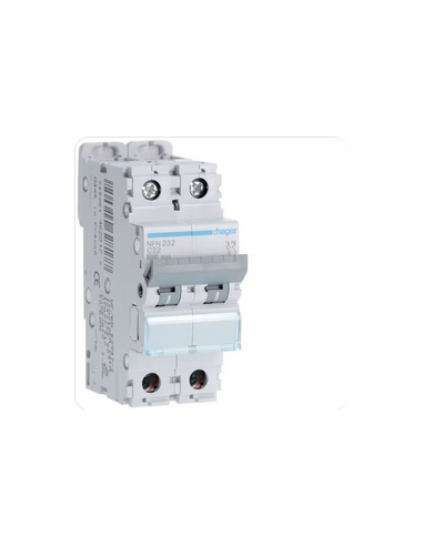 Disjoncteur 2 Pôles 6-10kA courbe C 32A 2 modules HAGER NFN232