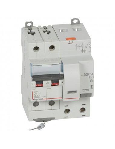 Disjoncteur différentiel monobloc DX³6000 10kA à vis 2 Pôles 230V à 400V 63A type AC 300mA LEGRAND 411178
