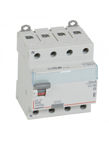 Interrupteur différentiel DX³-ID 4 Pôles 400V 63A type F(Hpi) 30mA 4 modules LEGRAND 411696