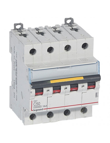 Disjoncteur DX³10000 16kA arrivée haute et départ bas à vis 4 Pôles 400V 50A courbe C 4 modules LEGRAND 409360