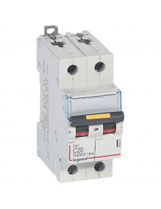 Disjoncteur DX³10000 16kA arrivée haute et départ bas à vis 2 Pôles 230V à 400V 20A courbe C 2 modules LEGRAND 409222 2