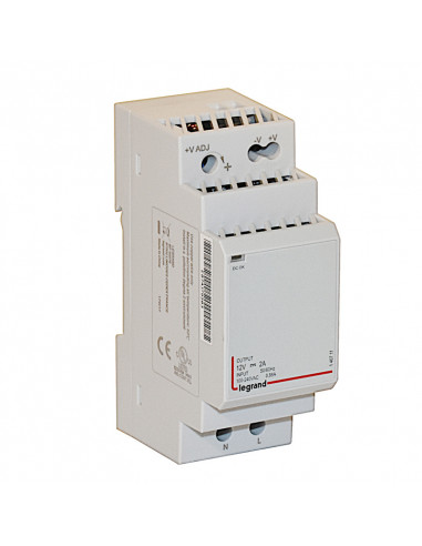 Alimentation modulaire à découpage monophasée entrée 100V à 240V et sortie 12V 24W 2A 2 modules LEGRAND 146711