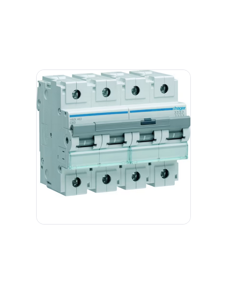 Disjoncteur 4 Pôles 50kA courbe C 63A 6 modules HAGER HMX463