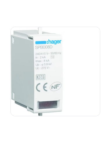 Cartouche L-N Uc 275 In 2kA Imax 8kA Up 1kV HAGER SPB008D