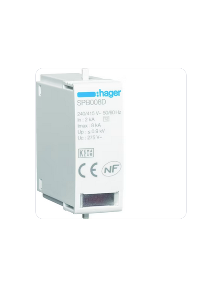 Cartouche L-N Uc 275 In 2kA Imax 8kA Up 1kV HAGER SPB008D