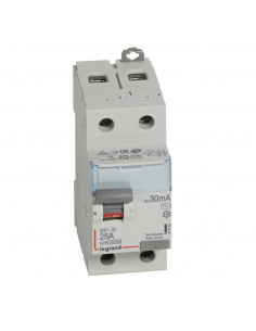 Interrupteur différentiel DX³-ID arrivée haute et départ bas à vis 2 Pôles 230V 25A type AC 30mA 2 modules LEGRAND 411504
