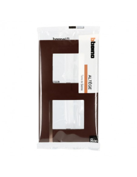 Plaque Altège Déco 2 postes Terre de sienne marron avec liseré effet cuivre BTICINO BTAL9TS2