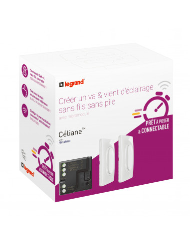 Prêt-à-Poser Céliane créer un va-et-vient avec 1 micro-module et 2 commandes Self-e Blanc LEGRAND CB5405
