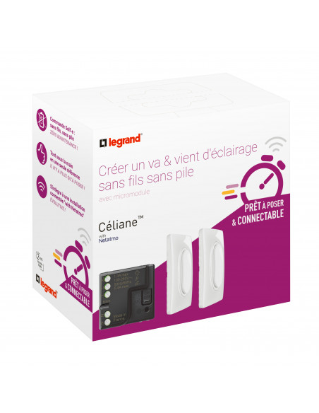 Prêt-à-Poser Céliane créer un va-et-vient avec 1 micro-module et 2 commandes Self-e Blanc LEGRAND CB5405