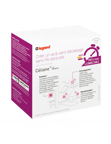 Prêt-à-Poser Céliane créer un va-et-vient avec 1 micro-module et 2 commandes Self-e Blanc LEGRAND CB5405