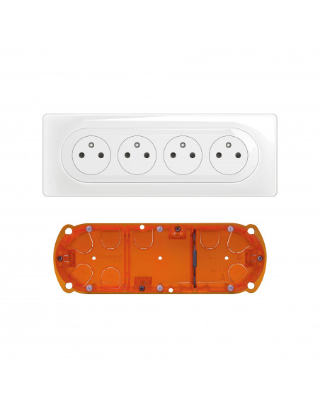 Kit 4x2P+T Surface compacte précâblée Céliane + boîte complet Blanc LEGRAND CK0114