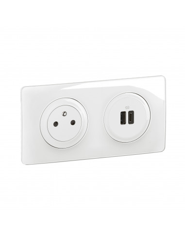 Kit 2P+T Surface et USB A+C 15W Céliane précâblées + boîte complet Blanc LEGRAND CK0143