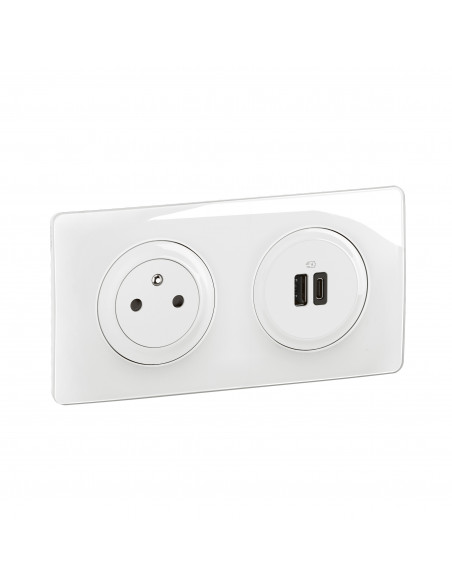 Kit 2P+T Surface et USB A+C 15W Céliane précâblées + boîte complet Blanc LEGRAND CK0143