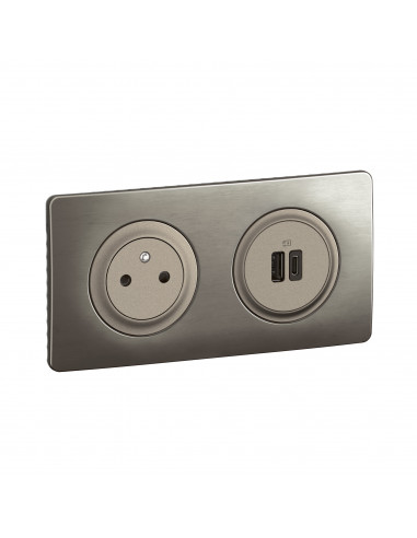 Kit 2P+T Surface et USB A+C 15W Céliane précâblées + boîte complet Titanium LEGRAND CO0143