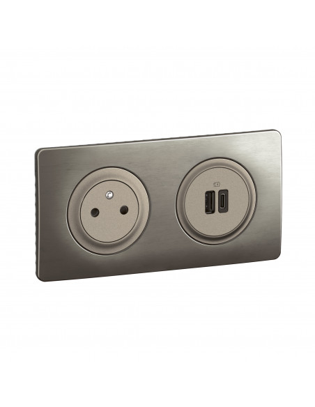 Kit 2P+T Surface et USB A+C 15W Céliane précâblées + boîte complet Titanium LEGRAND CO0143