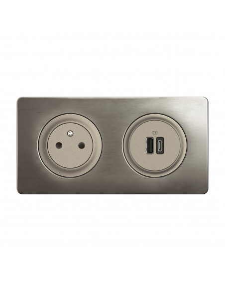 Kit 2P+T Surface et USB A+C 15W Céliane précâblées + boîte complet Titanium LEGRAND CO0143