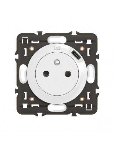 Prise 2P+T avec prise USB Type-C 7,5W Céliane enjoliveur Blanc et support LEGRAND CX0140
