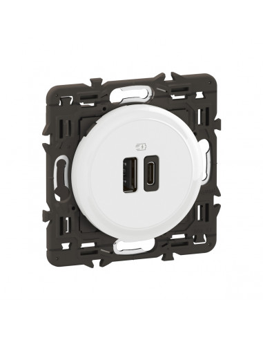 Prise 2 USB Céliane 15W Type-A+C enjoliveur Blanc et support LEGRAND CX0153