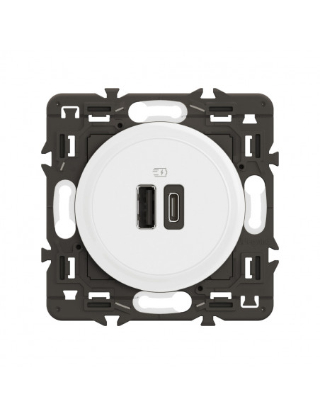 Prise 2 USB Céliane 15W Type-A+C enjoliveur Blanc et support LEGRAND CX0153