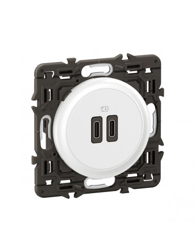 Prise 2 USB Céliane 20W Power Delivery Type-C+C enjoliveur Blanc et support LEGRAND CX0154
