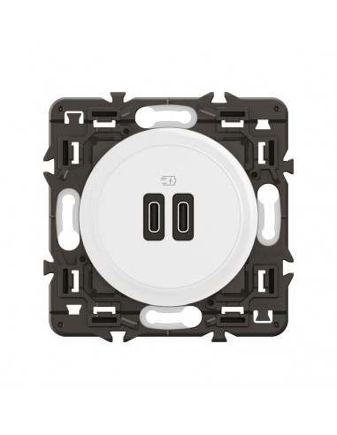 Prise 2 USB Céliane 20W Power Delivery Type-C+C enjoliveur Blanc et support LEGRAND CX0154