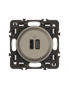 Prise 2 USB Céliane 15W Type-A+C enjoliveur Titanium et support LEGRAND CY0153 2