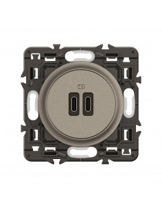 Prise 2 USB Céliane 20W Power Delivery Type-C+C enjoliveur Titanium et support LEGRAND CY0154 2