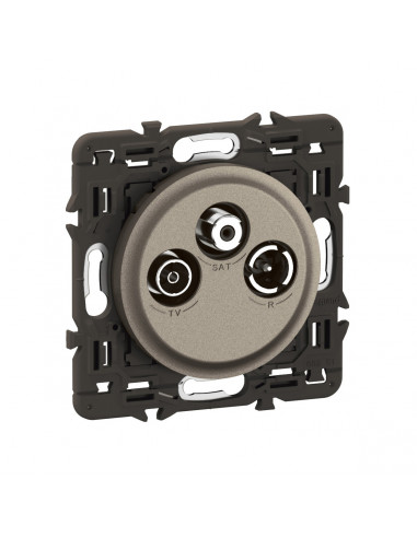 Prise TV R-SAT DAB+ Céliane enjoliveur Titanium et support LEGRAND CY0388