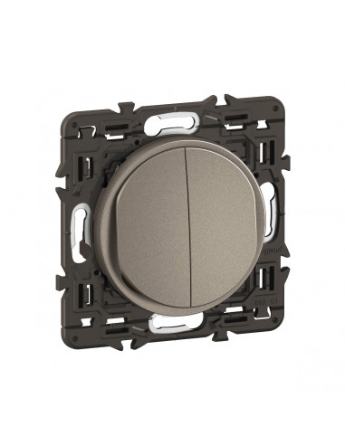 Double interrupteur lumineux Céliane 10AX enjoliveur Titanium, support et voyant LEGRAND CY3001