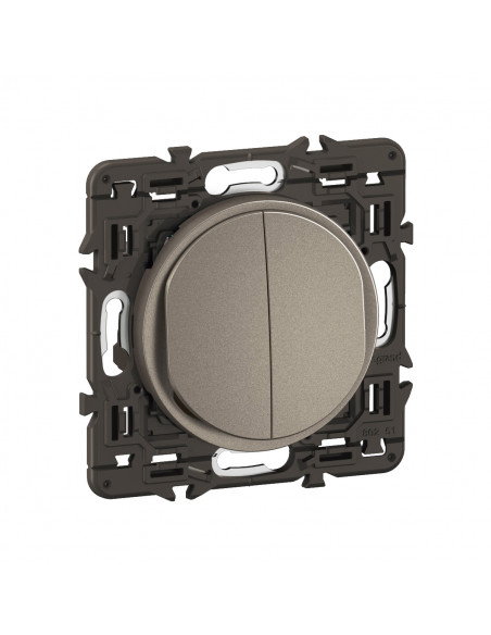 Double interrupteur lumineux Céliane 10AX enjoliveur Titanium, support et voyant LEGRAND CY3001