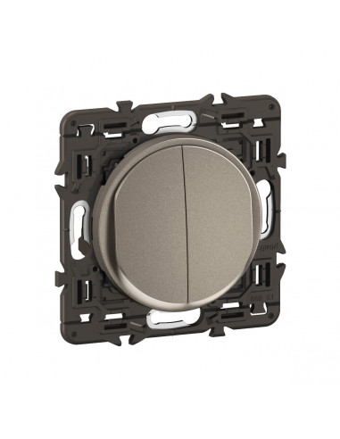 Double interrupteur lumineux Céliane 10AX enjoliveur Titanium, support et voyant LEGRAND CY3001