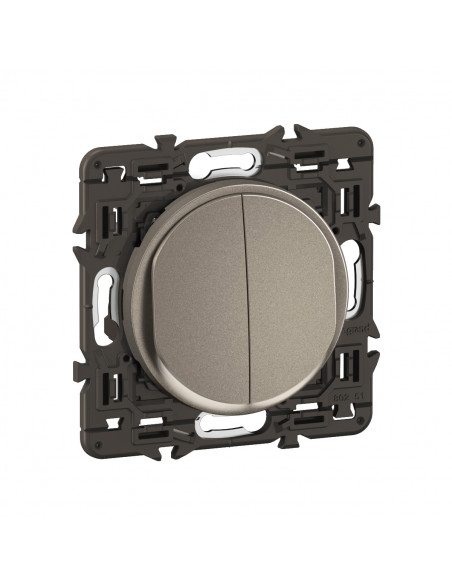 Double interrupteur lumineux Céliane 10AX enjoliveur Titanium, support et voyant LEGRAND CY3001
